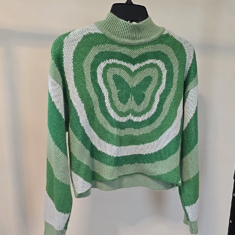 Green and White Women's Sweater